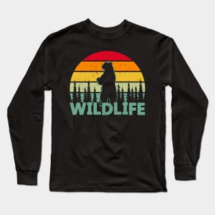 WILDLIFE Bear - Palm Tree - Retro Vintage Sunset Long Sleeve T-Shirt